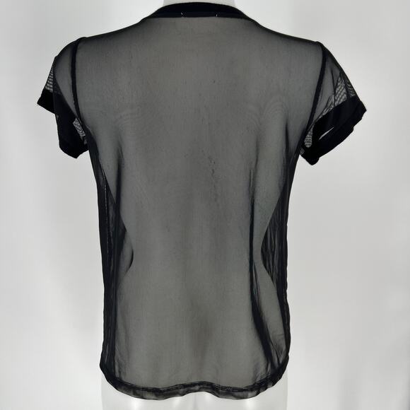 Occasion Sheer Top Bejeweled Graphic Woman Small Sheer Black Mesh Portrait Glam - Picture 4 of 9